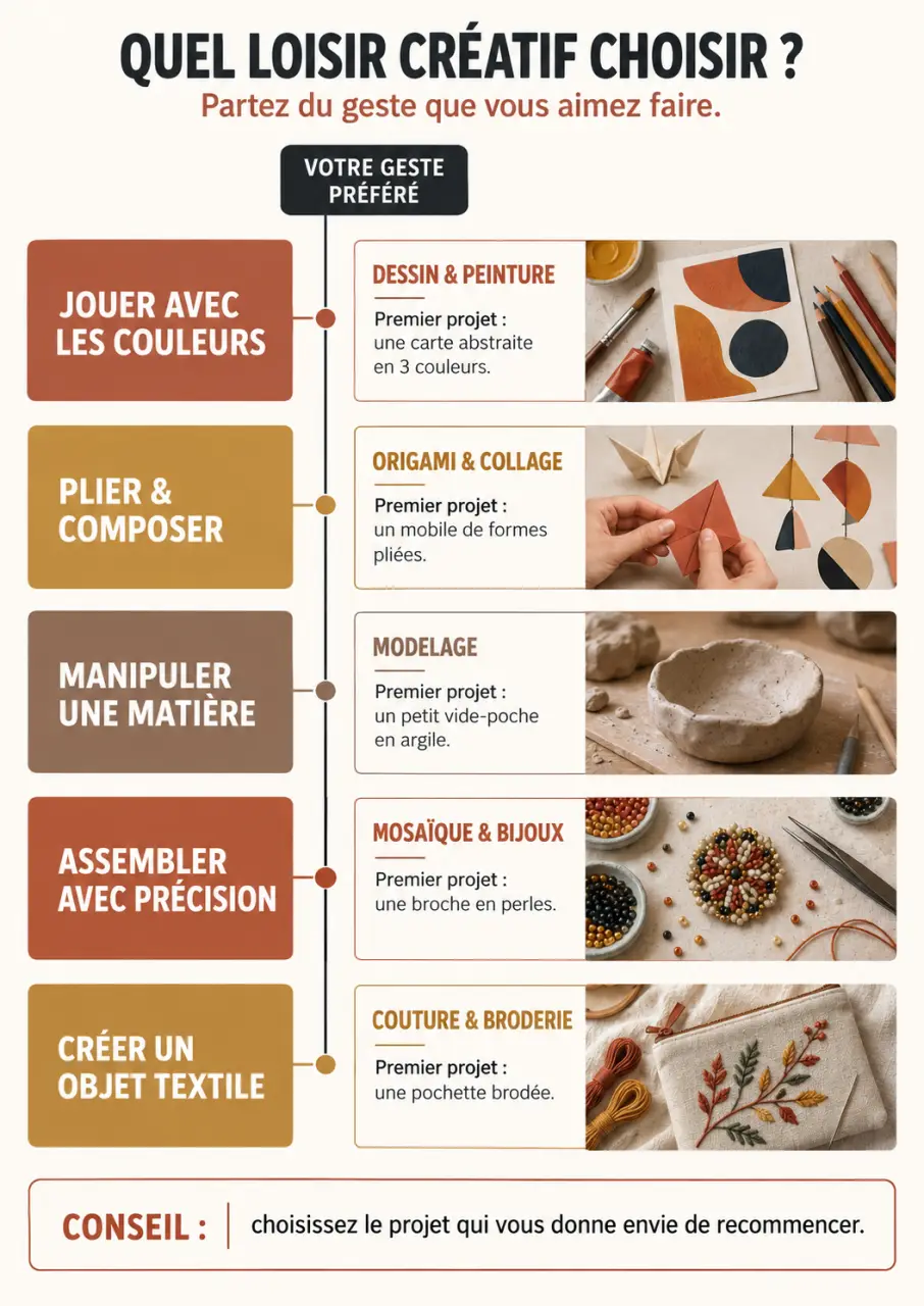 Infographie loisirs et création pour choisir une activité manuelle selon le geste préféré