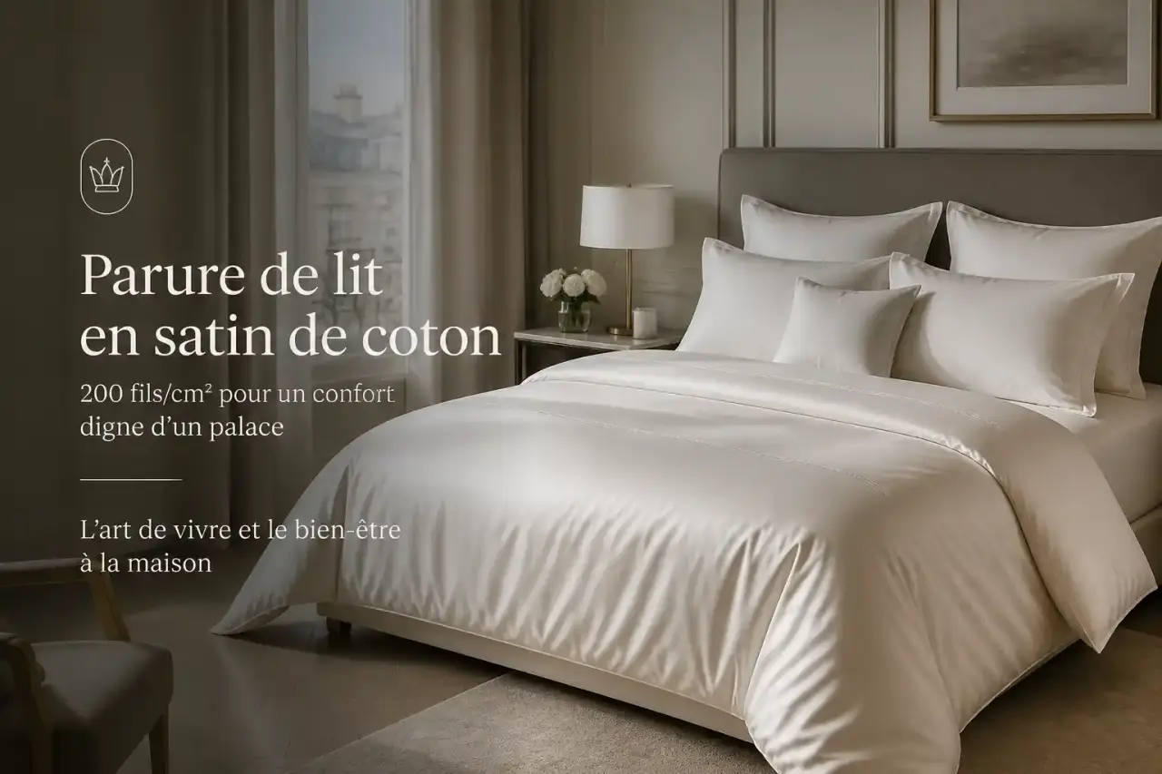 Parure de lit en satin de coton : 200 fils/cm² pour un confort digne d'un palace