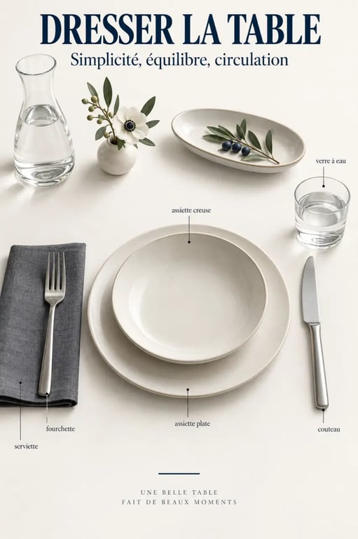 Disposition d’une table avec vaisselle et accessoires d’art de la table