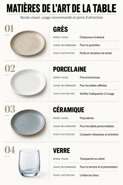 Infographie sur les matières de la vaisselle et de l’art de la table