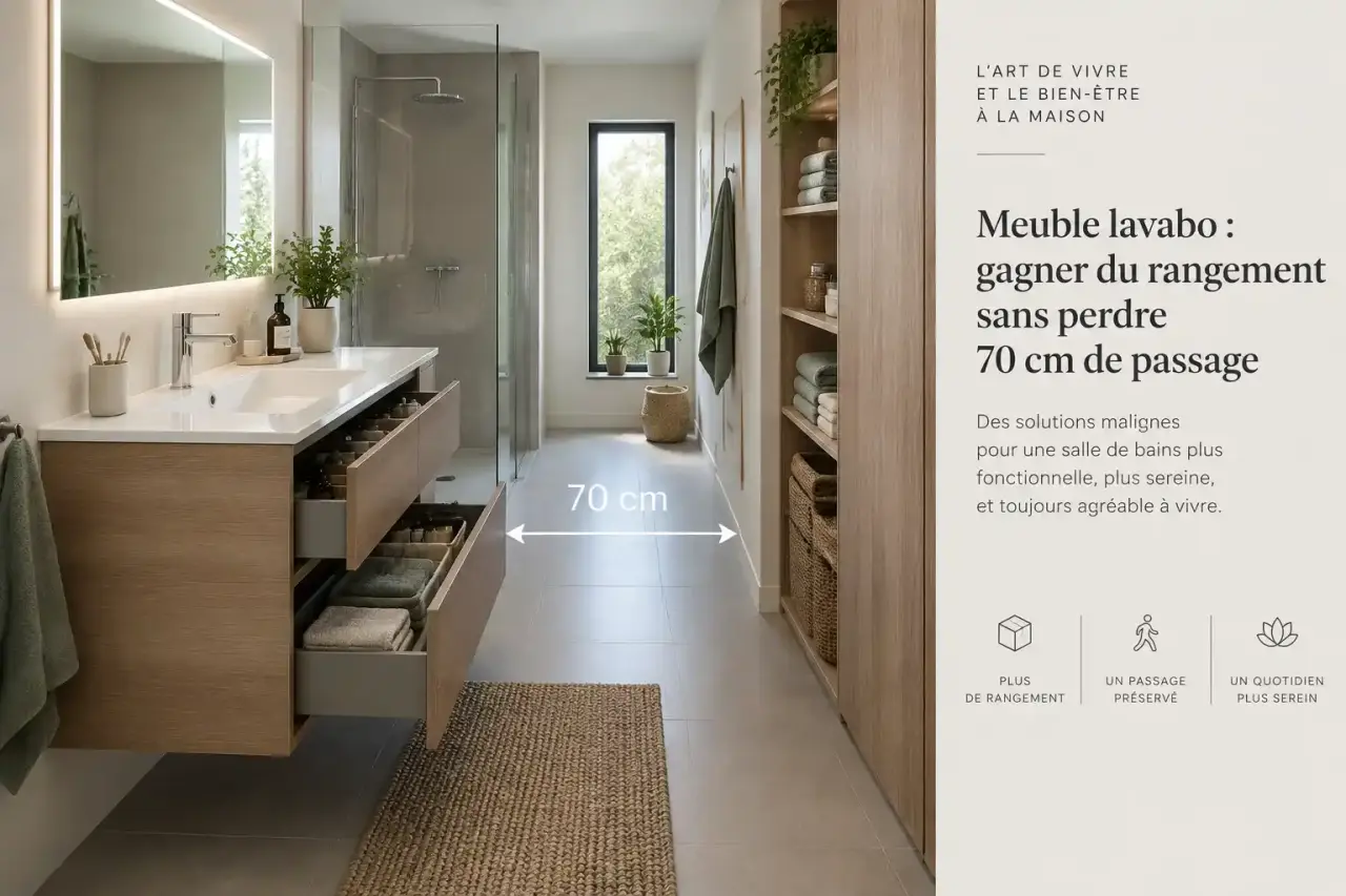 Meuble lavabo : gagner du rangement sans perdre 70 cm de passage