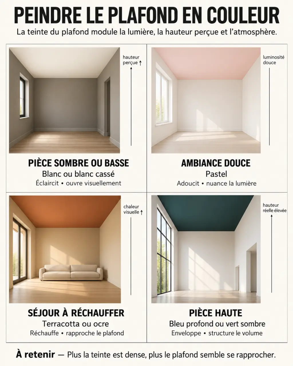 Peindre le plafond en couleur : effets des teintes claires, pastel, chaudes et sombres selon la pièce