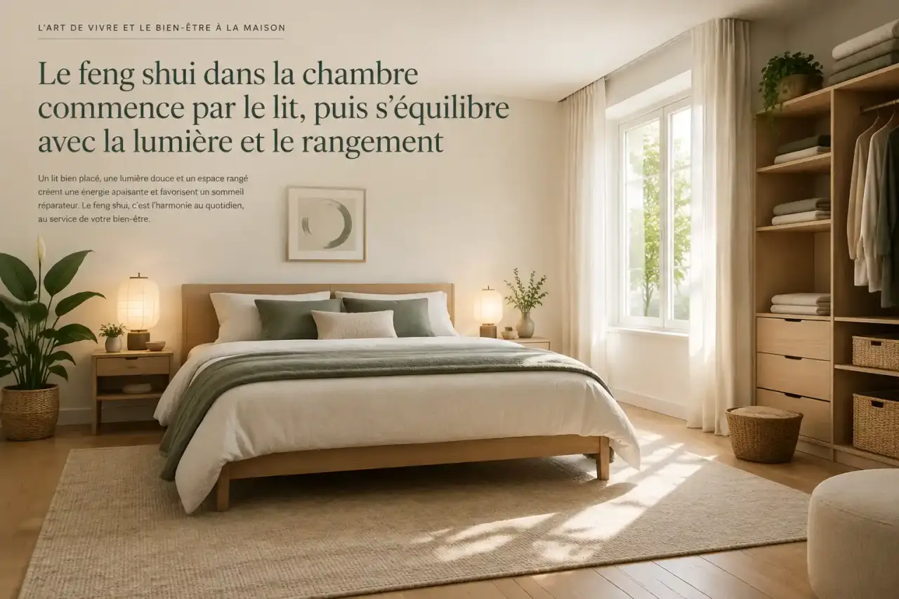 Le feng shui dans la chambre commence par le lit, puis s’équilibre avec la lumière et le rangement
