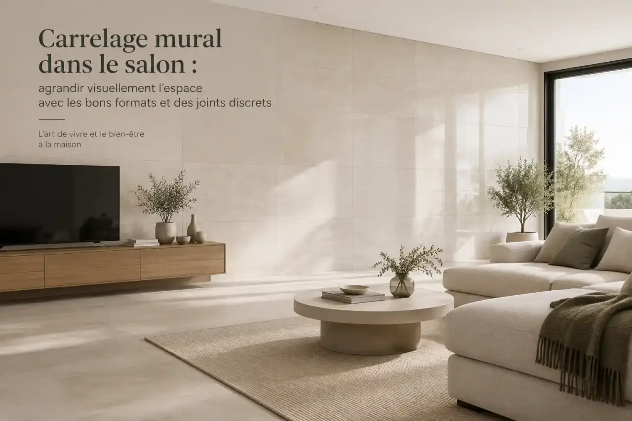 Carrelage mural dans le salon : agrandir visuellement l’espace avec les bons formats et des joints discrets